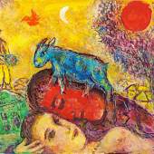 Marc Chagall  The Lover with the Red Profile and the Blue Donkey  1971 Oil and coloured inks on canvas 38.2 x 45.8 cm | 15 x 18 in