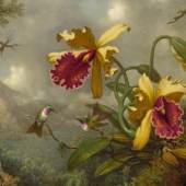 Martin Johnson Heade  Hummingbirds and Gold and Purple Orchids Estimate  1,200,000 - 1,800,000 USD