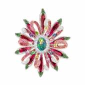 Opal, Rubellite, Diamond and Gem Set Brooch/ Pendant Estimate: HK$650,000 - 850,000/  US$83,000 – 110,000