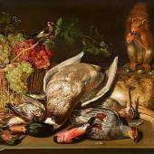 Frans Snyders Stillleben mit Vögeln und Traubenkorb Öl auf Holz (parkettiert). 53 x 75 cm. Schätzpreis:	150.000 - 180.000 EUR
