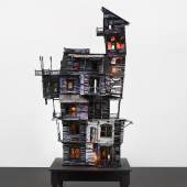 Richard Hawkins “The Last House”, 2010 altered dollhouse, lighting and table, 226 x 91.4 x 91.4 cm Courtesy Galerie Buchholz