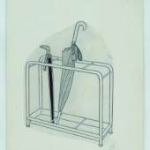 Dieter Roth, Lehrlings-Übungszeichnung für Schirmreklame, 1947/48, Plakatfarbe auf Transparentpapier, auf Pappe aufgeklebt, 32,8 x 25,7 cm, Staatsgalerie Stuttgart, © Dieter Roth Estate
