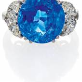 Saphir-Diamant-Ring 1 unbeh. Burma-Saphir ca. 10 Karat 6 Diamanten im Brillant- & Navette-Schliff  Ergebnis: 28.160 Euro 