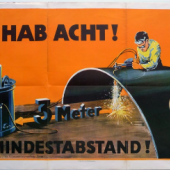 Köves. Hab  Acht!  3  Meter  Mindestabstand!  Berlin,   Reichsarbeitsverwaltung   +   Reichs-druckerei, 1927.€ 180,– Antiquariat Hohmann