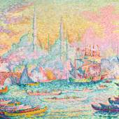 Lot 21 Property from an Illustrious Private Collection Paul Signac La Corne D'or (Constantinople) Signed P. Signac and dated 1907 (lower left) Oil on canvas 35 1/8 by 45 3/4 in. 89.2 by 116.3 cm Painted in 1907.  Estimate $14/18 million Sold for $16,210,000