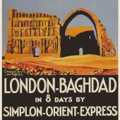 Roger Broders London-Bagdad in 8 Days by Simplon-Orient Express & Taurus-Express
Großbritannien, 1931
Lucien Serre et Cie., Paris
Farblithografie
100,0 x 62,0 cm 