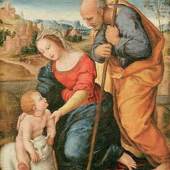 ie Heilige Familie mit dem Lamm    Raffael, eigentl. Raffaello Santi 1483-1520. "Die Heilige Familie mit dem Lamm", 1504. Auf Pappelholz, 32,2 x 22 cm. Privatbesitz. www.kunst-fuer-alle.de