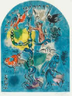 MARC CHAGALL Douze maquettes de vitraux pour Jerusalem. 1964. Zwölf Fenster für Jerusalem. La tribu de Ruben, de Siméon, de Lévi, de Juda, de Zabulon, d’Is - sachar, de Dan, de Gad, d’Asher,de Nephtali, de Joseph et de benjamin. 