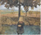 „Stehendes Mädchen unter Baum vor Landschaft“ von Paula Modersohn-Becker 